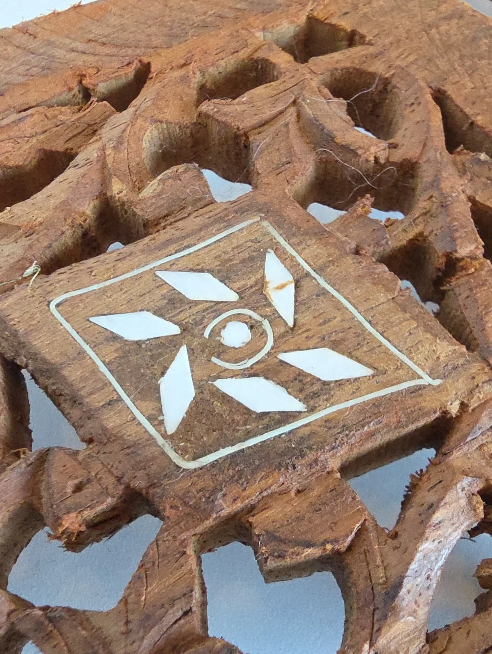 Vintage 1970's Hand Carved Wood Trivet with Tab Feet India -Set Of 2